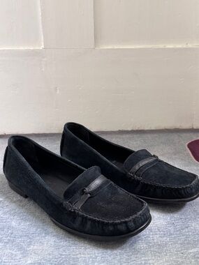 L.L. Bean Women's Black Suede Penny Loafer Sz 8.5 Slip-On Flat Moc Toe